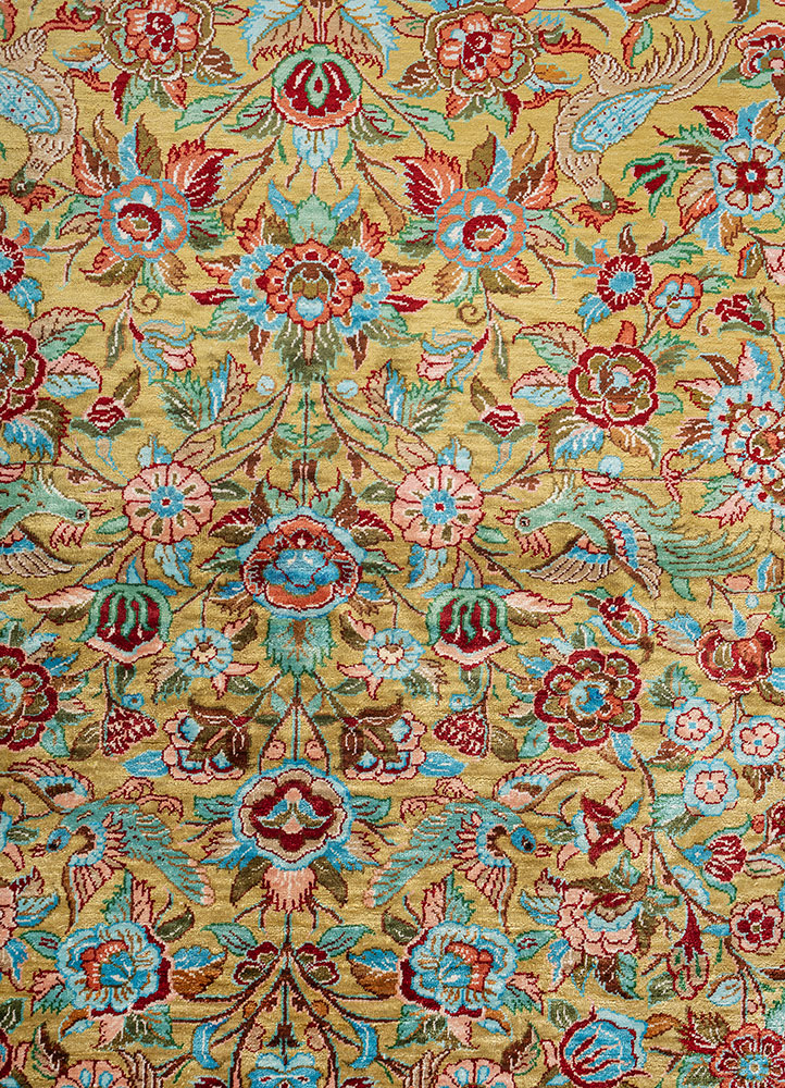 gulmarg green silk hand knotted Rug - CloseUp