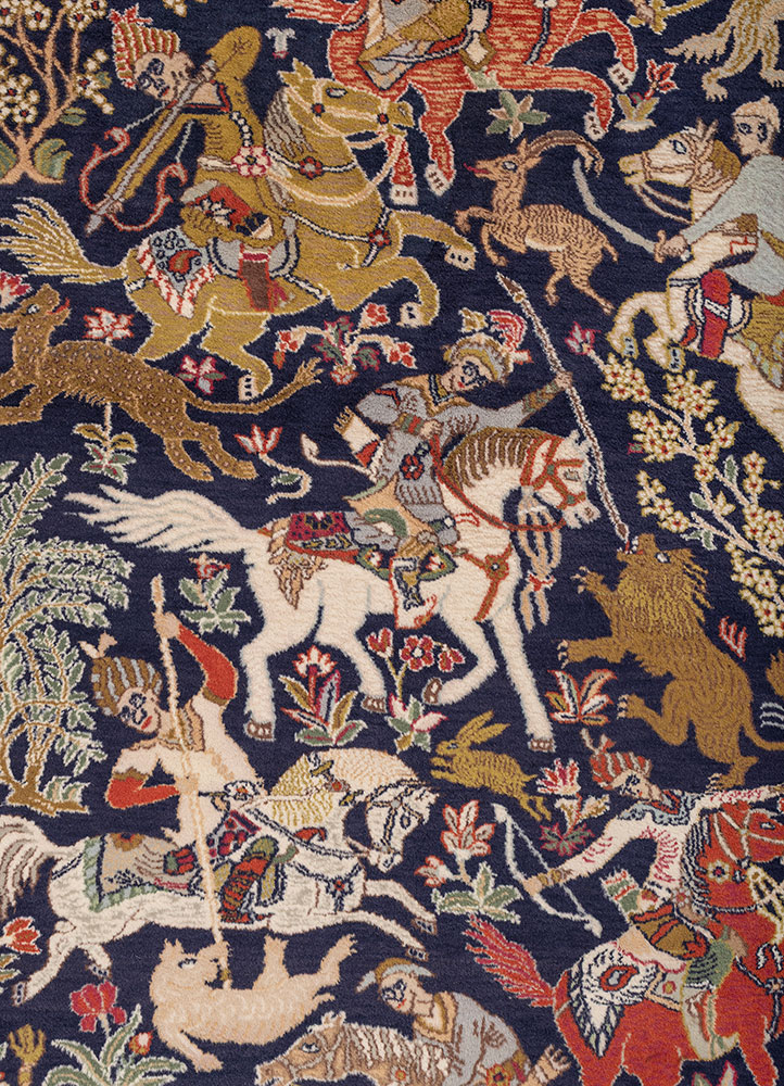 aalam blue wool hand knotted Rug - CloseUp