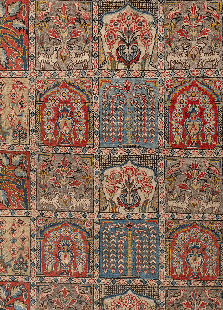 aalam red and orange wool hand knotted Rug - CloseUp