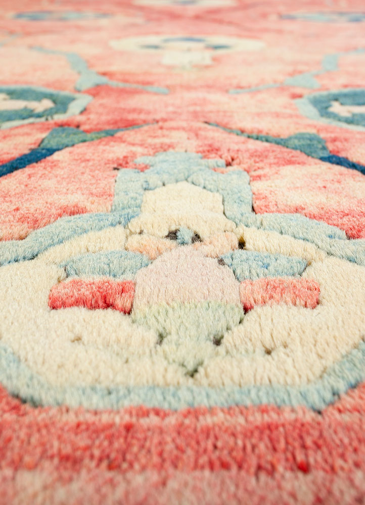 nuray red and orange wool hand knotted Rug - CloseUp