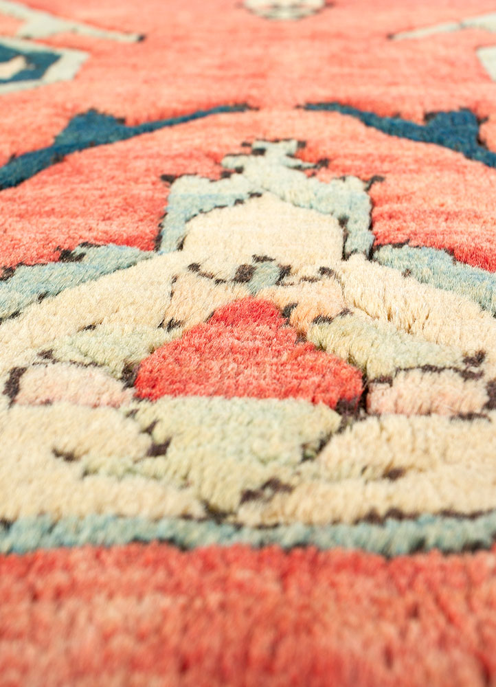 nuray red and orange wool hand knotted Rug - CloseUp