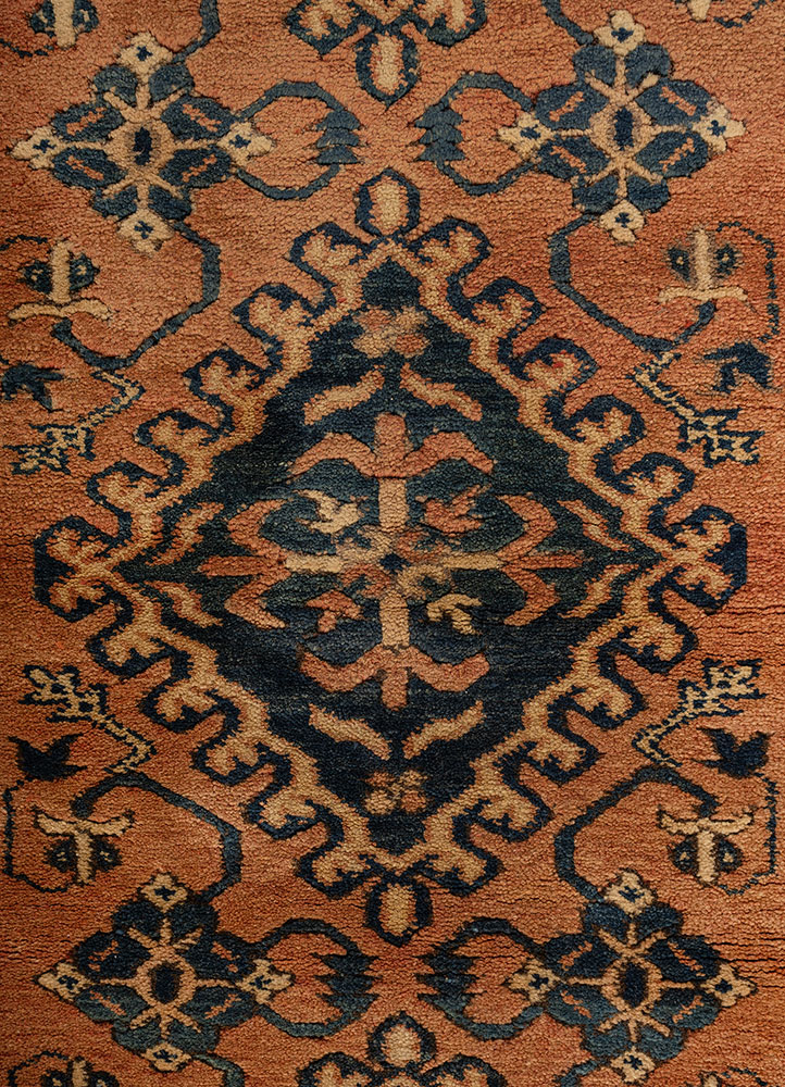 nuray red and orange wool hand knotted Rug - CloseUp