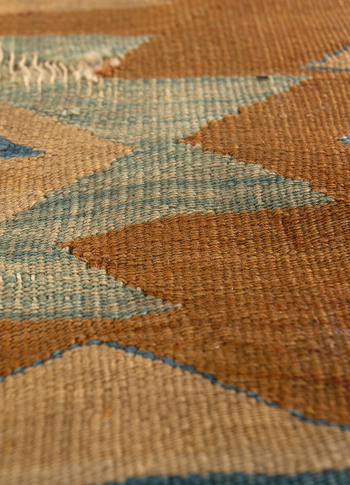 nayaab beige and brown wool flat weaves Rug - CloseUp