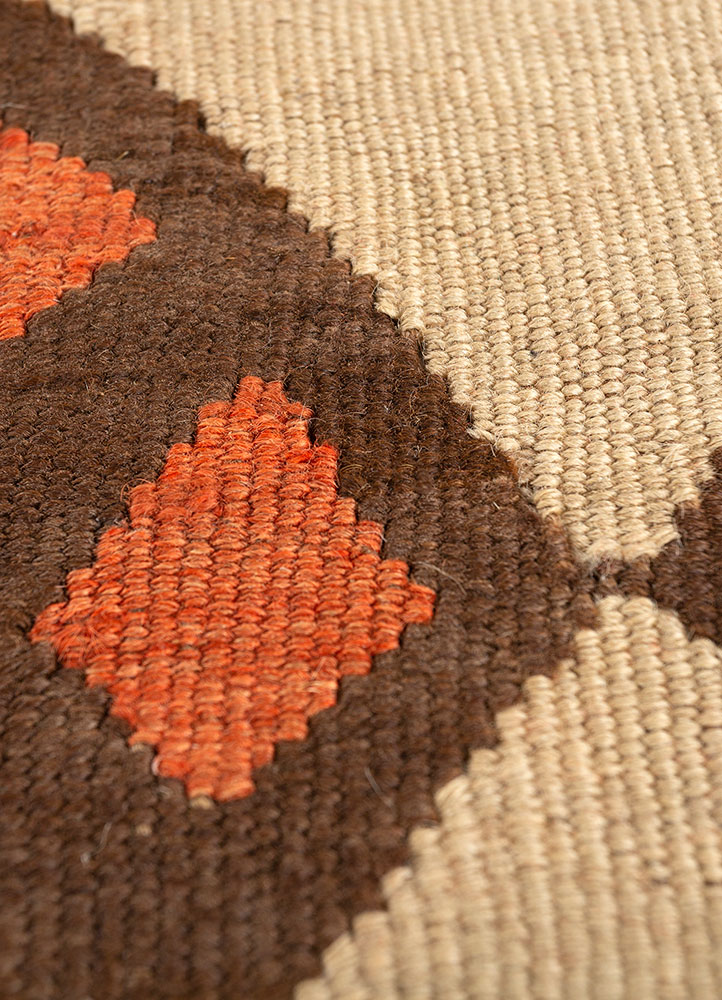 nayaab red and orange wool flat weaves Rug - CloseUp