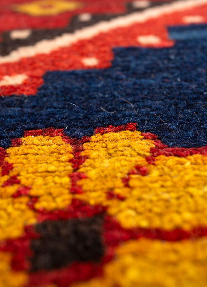 nuray red and orange wool hand knotted Rug - CloseUp
