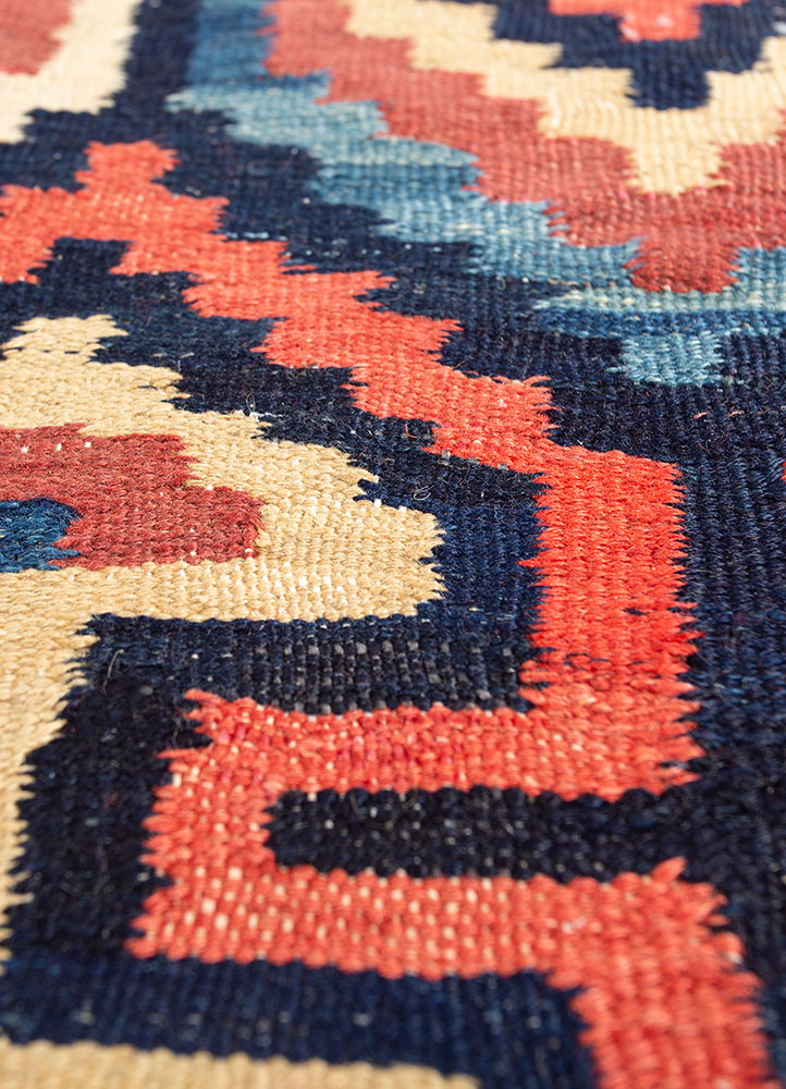nayaab red and orange wool flat weaves Rug - CloseUp