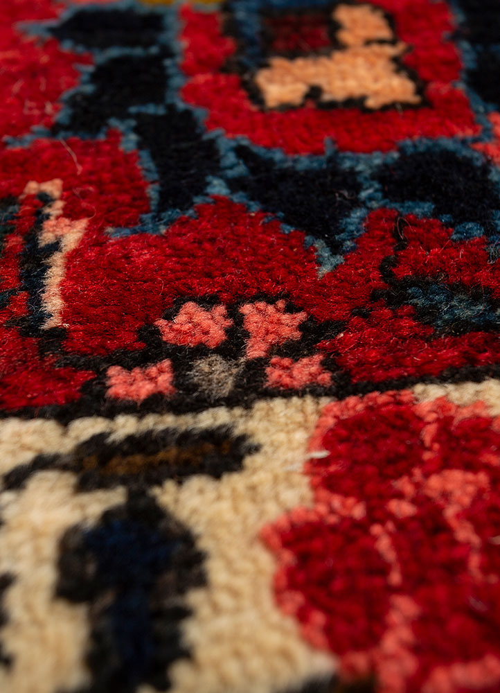 aalam red and orange wool hand knotted Rug - CloseUp