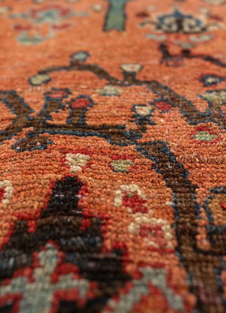 aalam red and orange wool hand knotted Rug - CloseUp