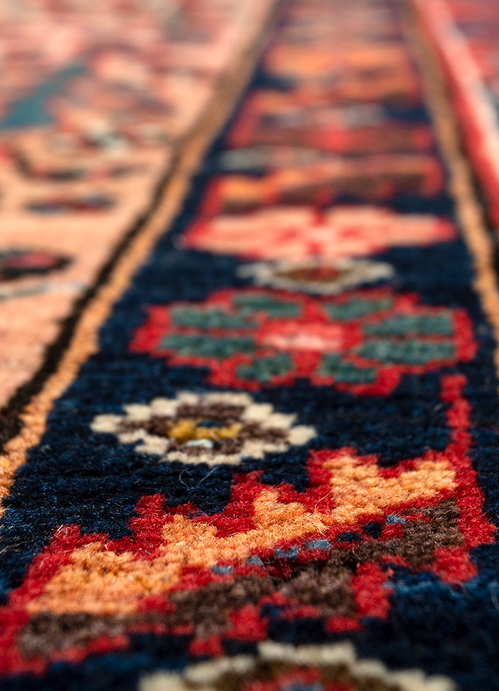 aalam red and orange wool hand knotted Rug - CloseUp