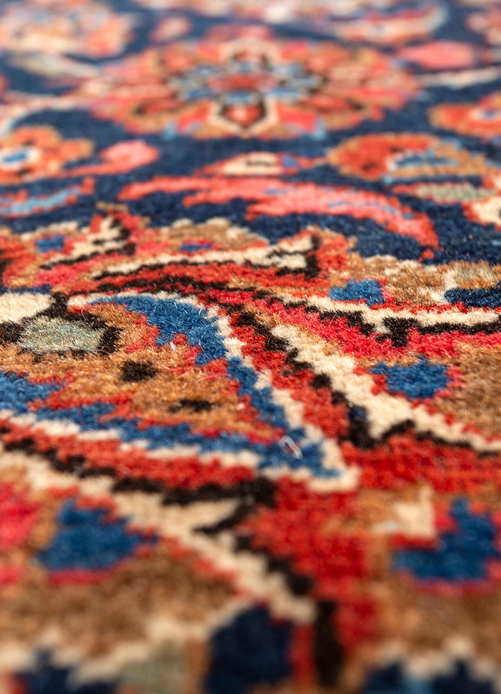 aalam red and orange wool hand knotted Rug - CloseUp