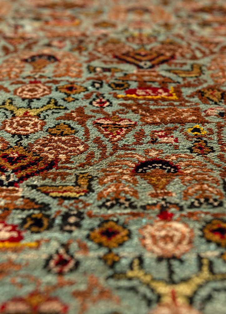 gulmarg blue silk hand knotted Rug - CloseUp