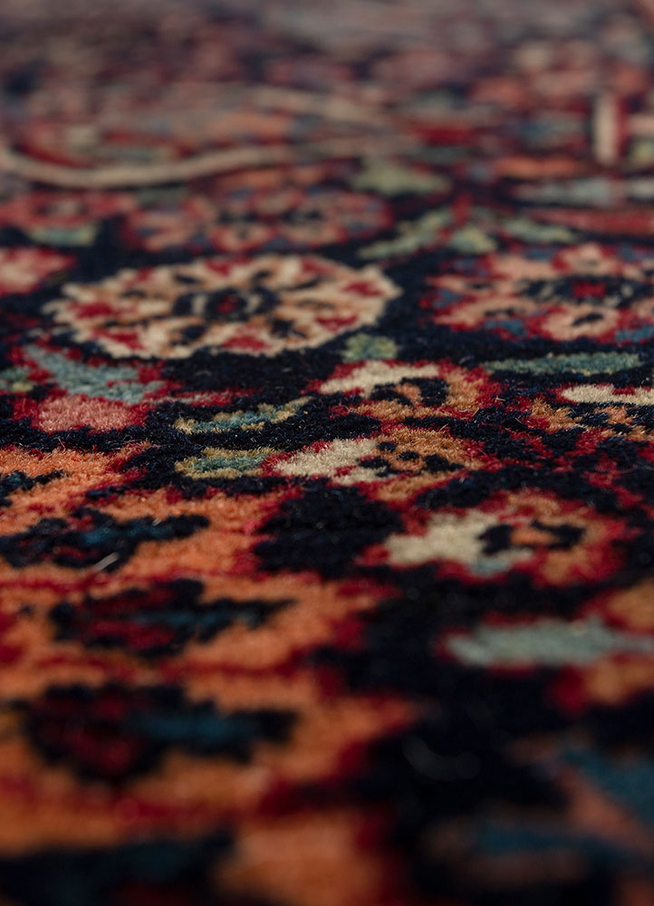 aalam red and orange wool hand knotted Rug - CloseUp