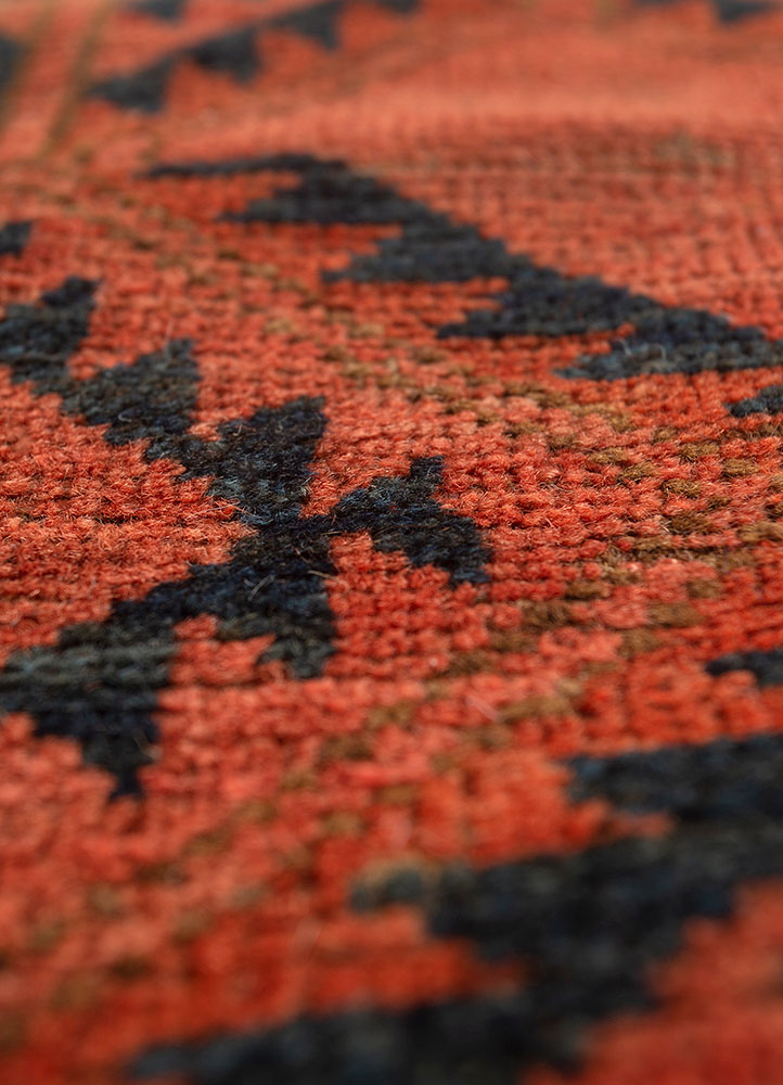 kiaan red and orange wool hand knotted Rug - CloseUp