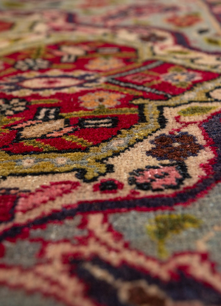 aalam red and orange wool hand knotted Rug - CloseUp