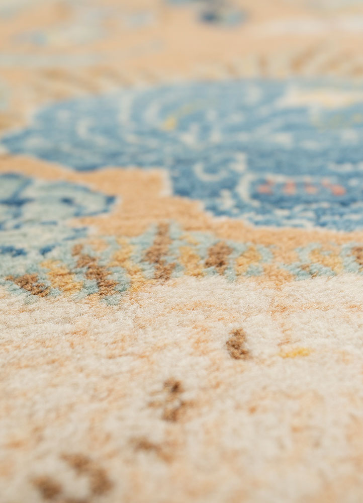aalam blue wool hand knotted Rug - CloseUp