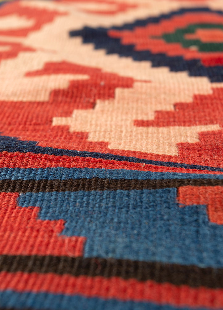 nayaab blue wool flat weaves Rug - CloseUp