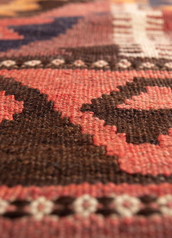 nayaab beige and brown wool flat weaves Rug - CloseUp