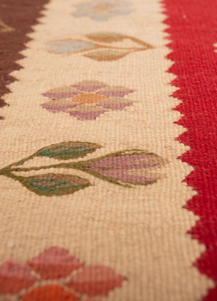 nayaab beige and brown wool flat weaves Rug - CloseUp
