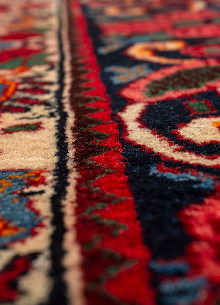 aalam red and orange wool hand knotted Rug - CloseUp