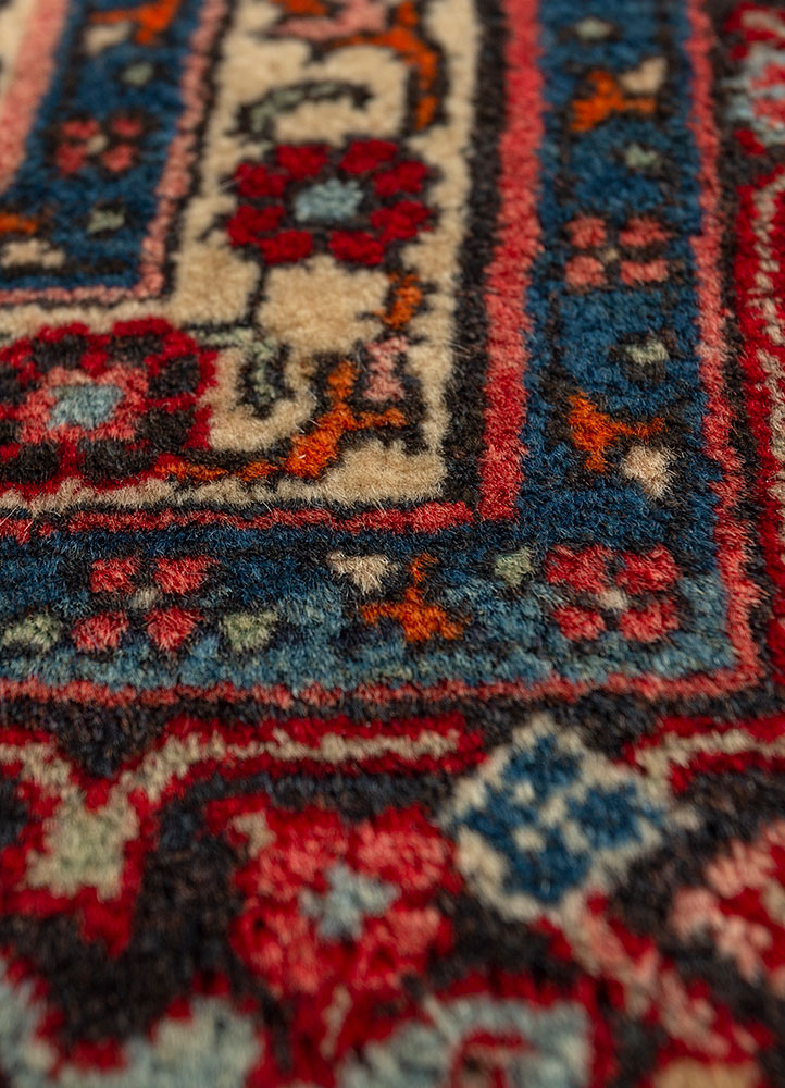 aalam red and orange wool hand knotted Rug - CloseUp