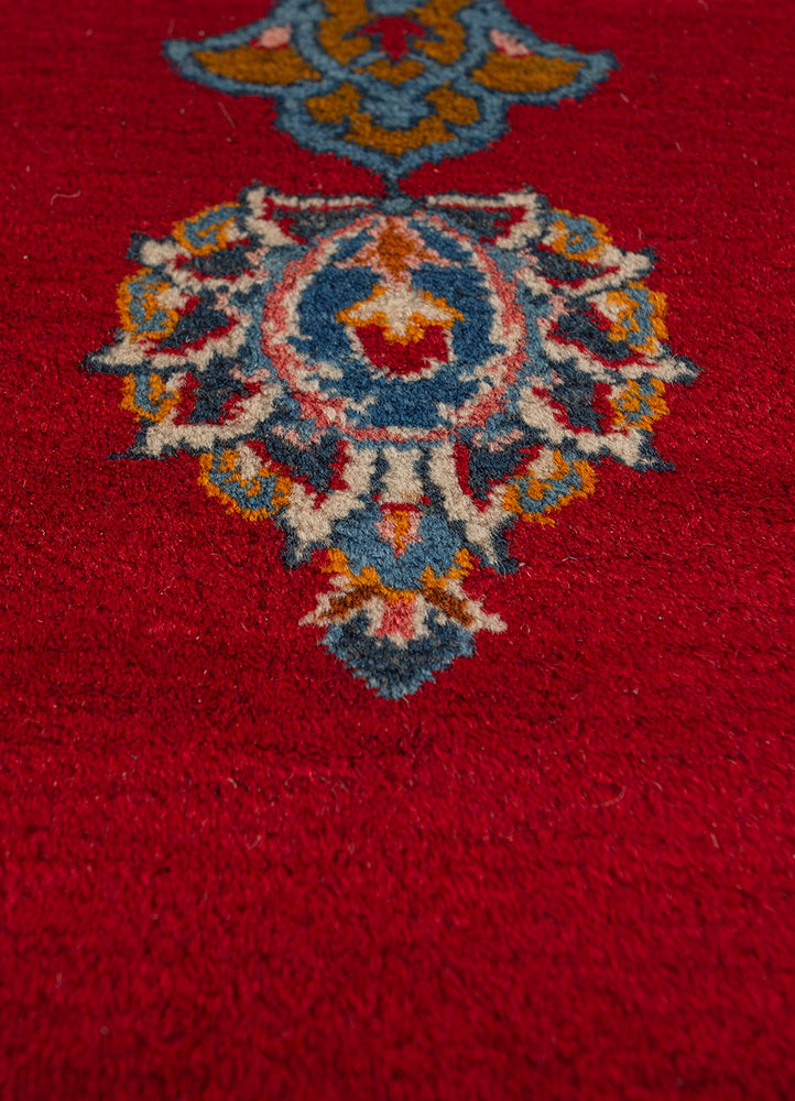 aalam red and orange wool hand knotted Rug - CloseUp