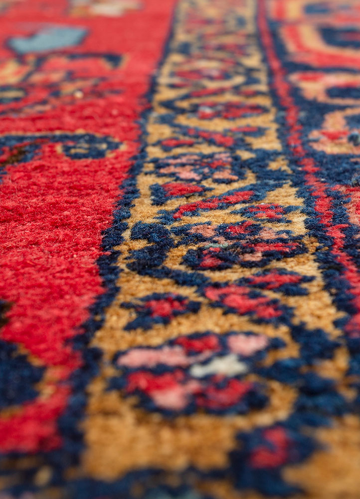 aalam red and orange wool hand knotted Rug - CloseUp