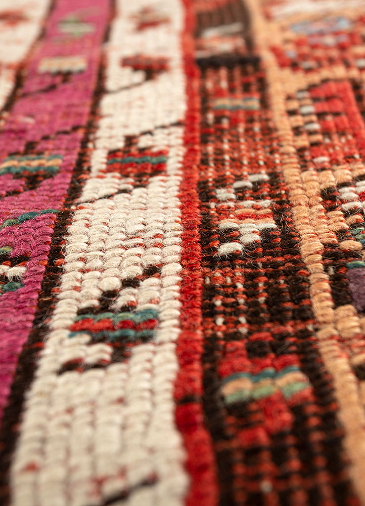 nayaab red and orange wool flat weaves Rug - CloseUp