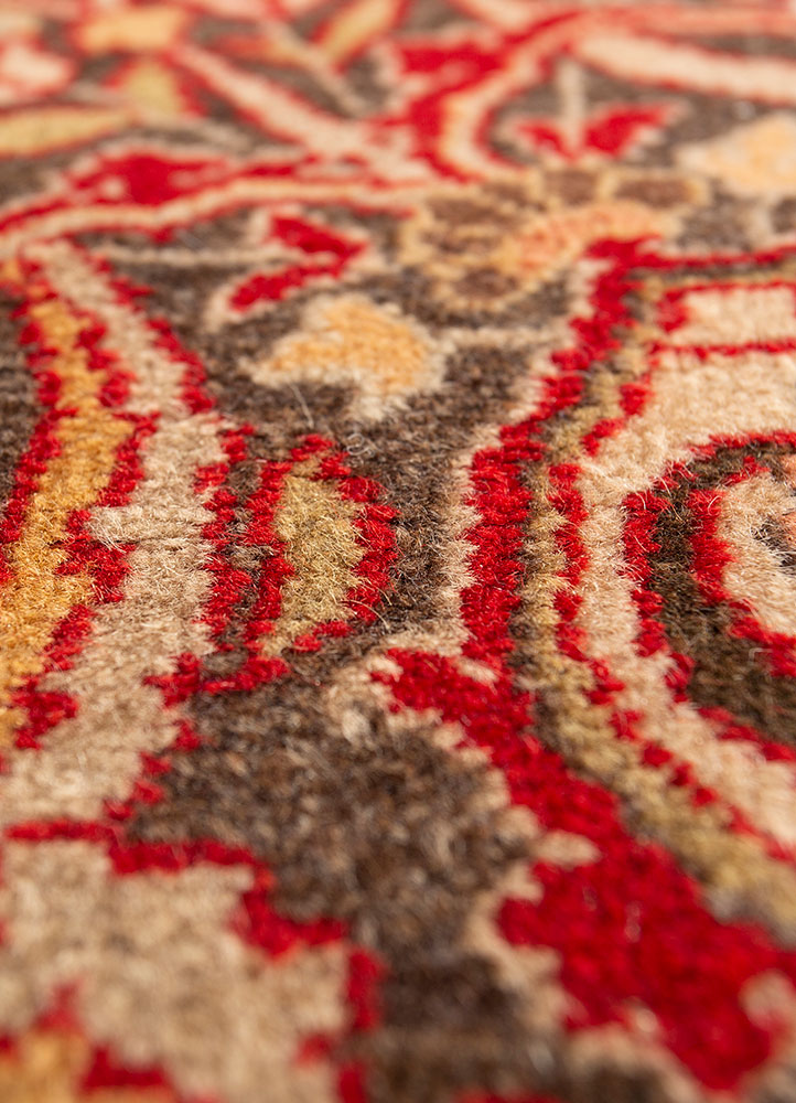 aalam red and orange wool hand knotted Rug - CloseUp