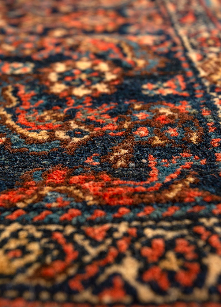 aalam blue wool hand knotted Rug - CloseUp