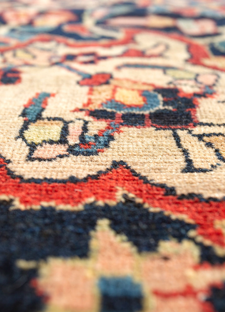 aalam red and orange wool hand knotted Rug - CloseUp
