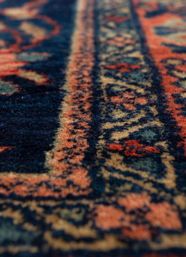 aalam blue wool hand knotted Rug - CloseUp