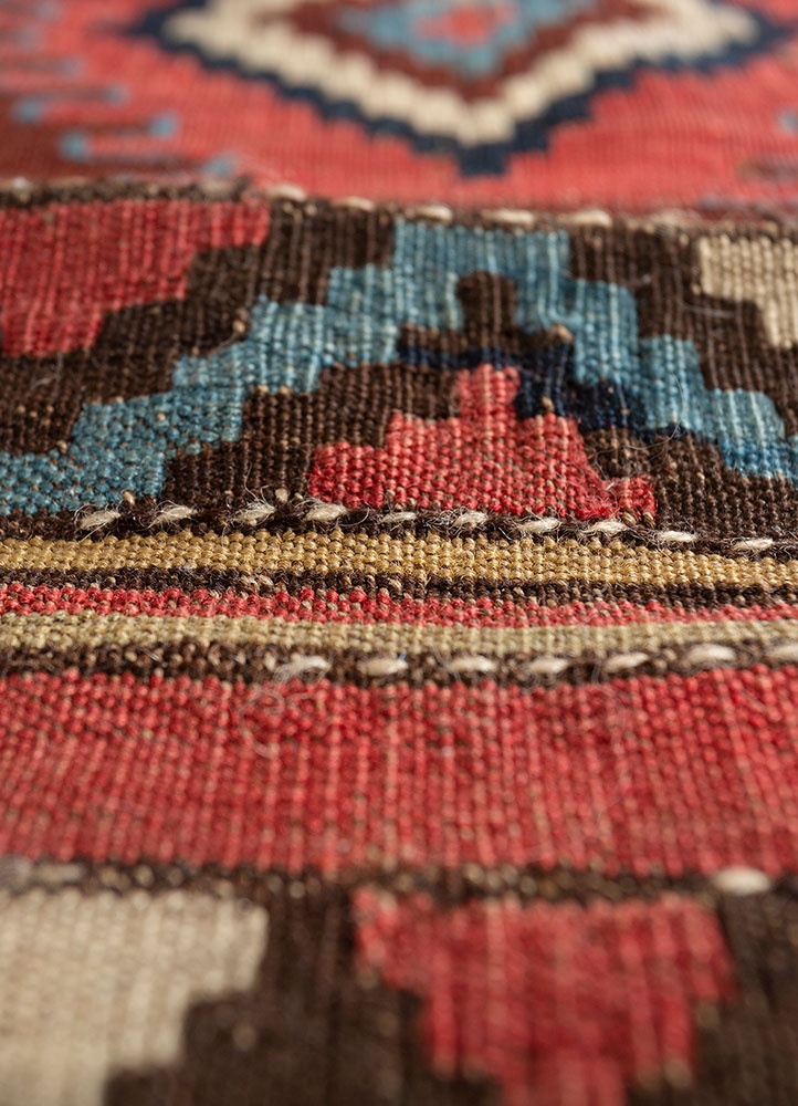 nayaab blue wool flat weaves Rug - CloseUp