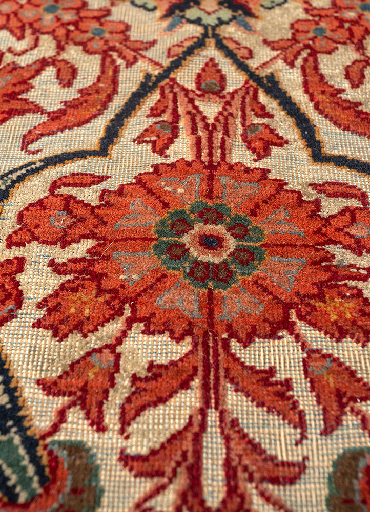 aalam red and orange wool hand knotted Rug - CloseUp