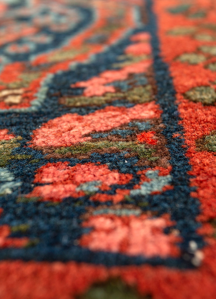 aalam blue wool hand knotted Rug - CloseUp