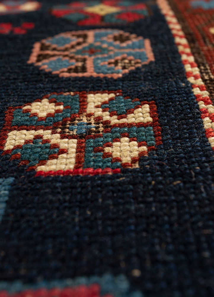 nayaab blue wool flat weaves Rug - CloseUp