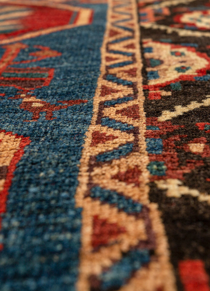 aalam blue wool hand knotted Rug - CloseUp