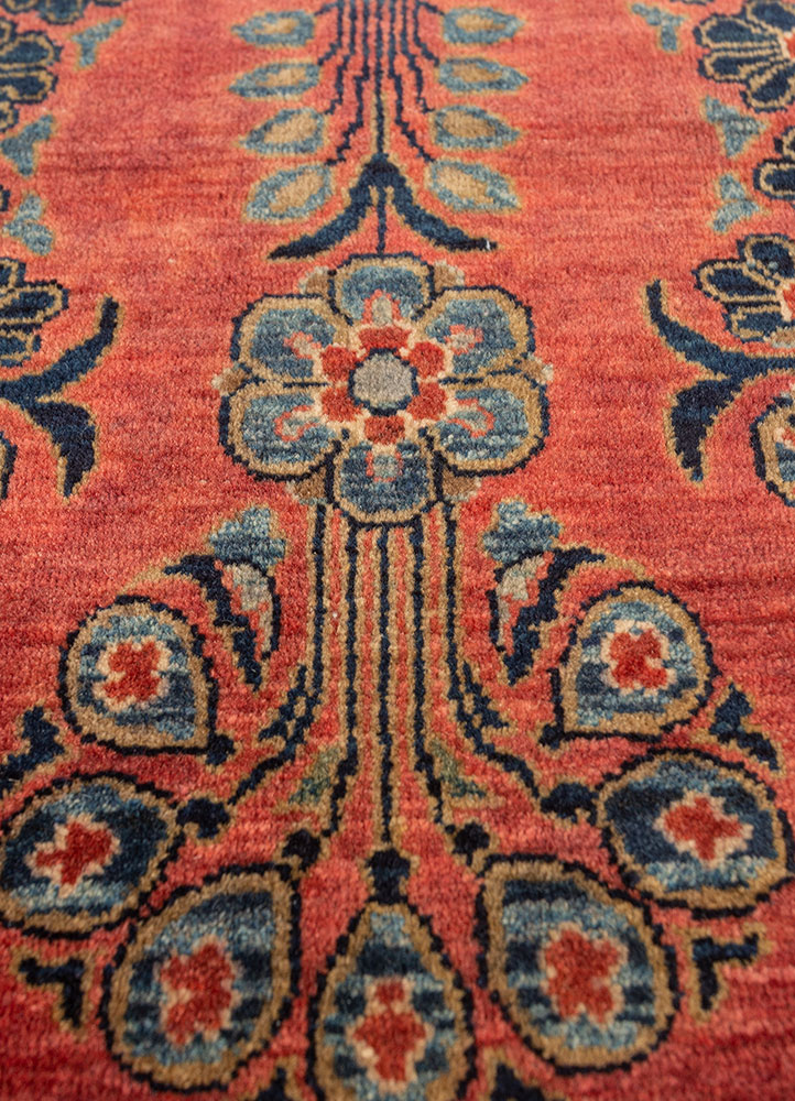 aalam red and orange wool hand knotted Rug - CloseUp