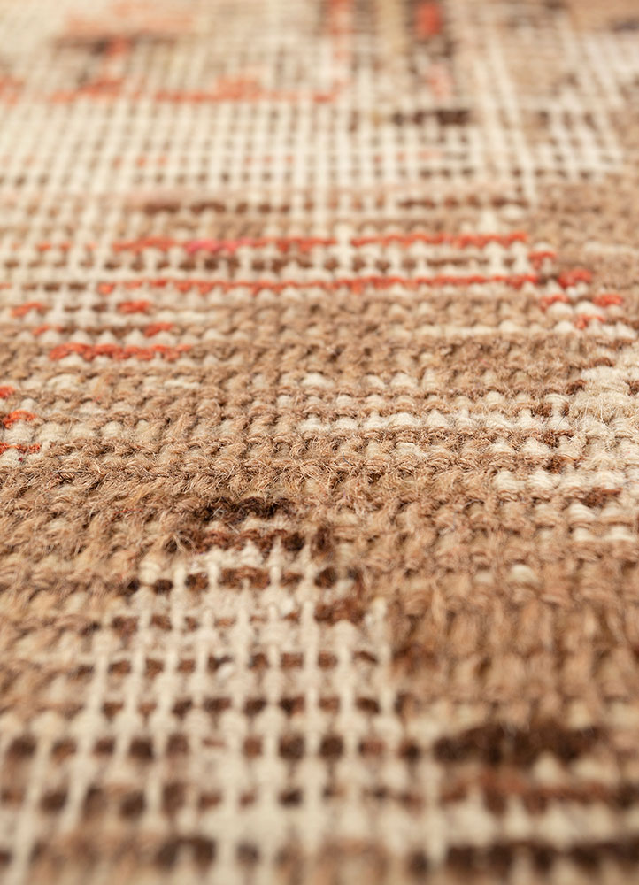 aalam red and orange wool hand knotted Rug - CloseUp