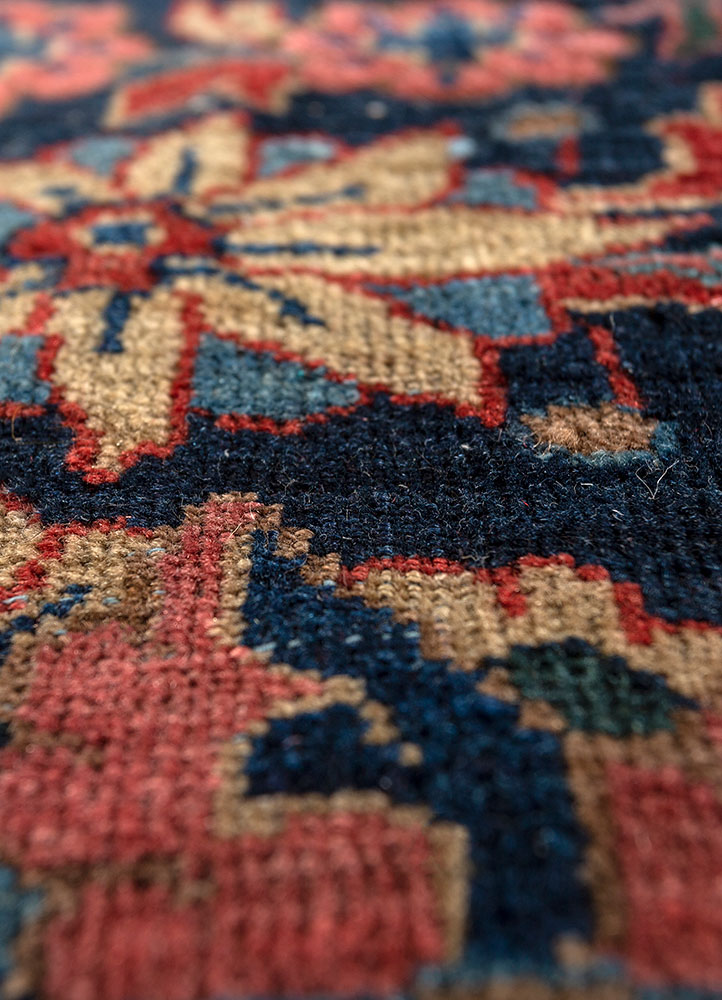 aalam red and orange wool hand knotted Rug - CloseUp