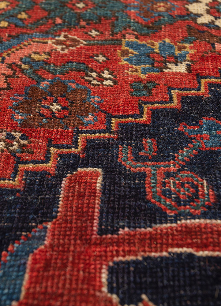 aalam red and orange wool hand knotted Rug - CloseUp