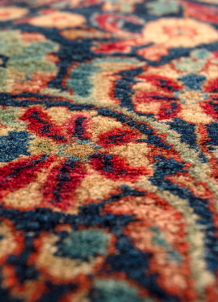 aalam red and orange wool hand knotted Rug - CloseUp