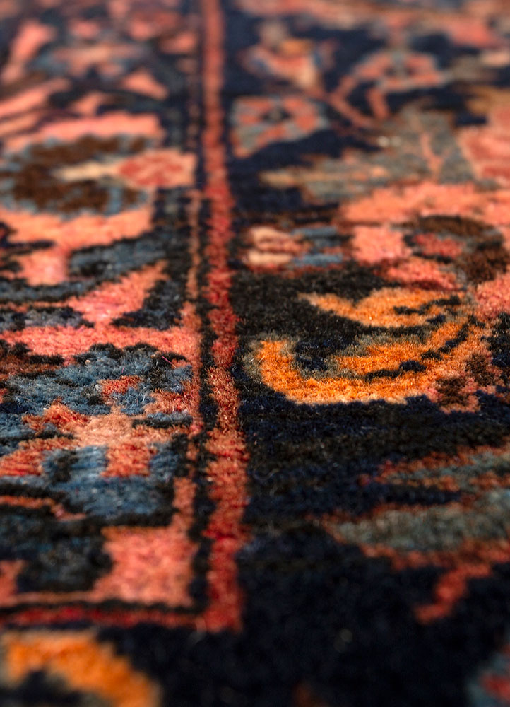 aalam red and orange wool hand knotted Rug - CloseUp