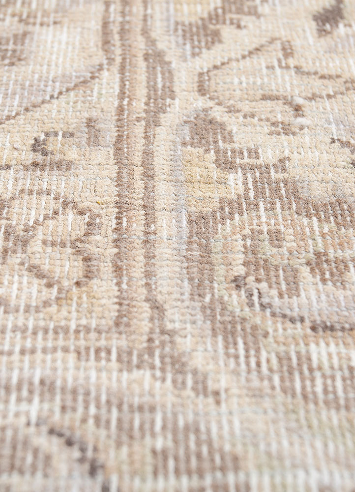 aalam beige and brown wool hand knotted Rug - CloseUp