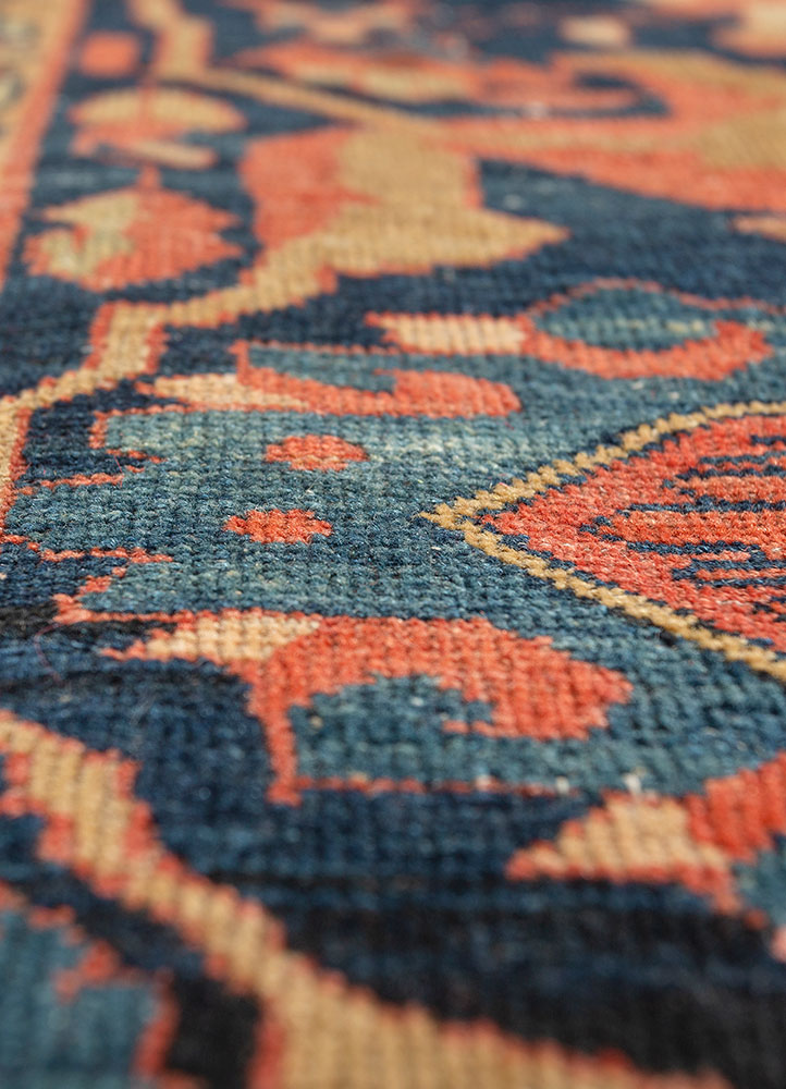aalam red and orange wool hand knotted Rug - CloseUp