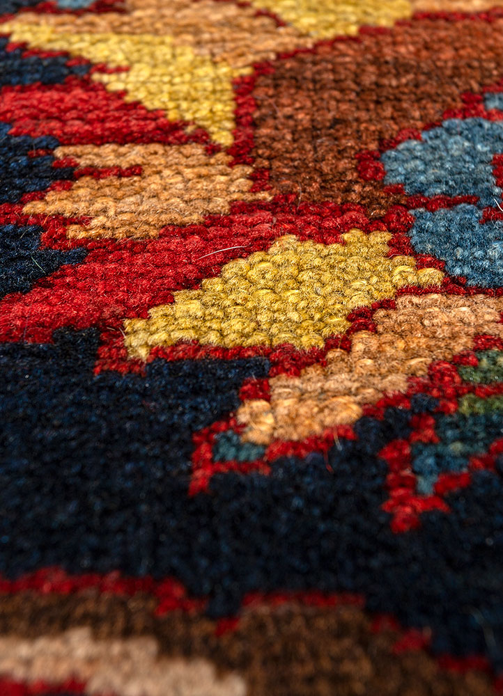 aalam red and orange wool hand knotted Rug - CloseUp
