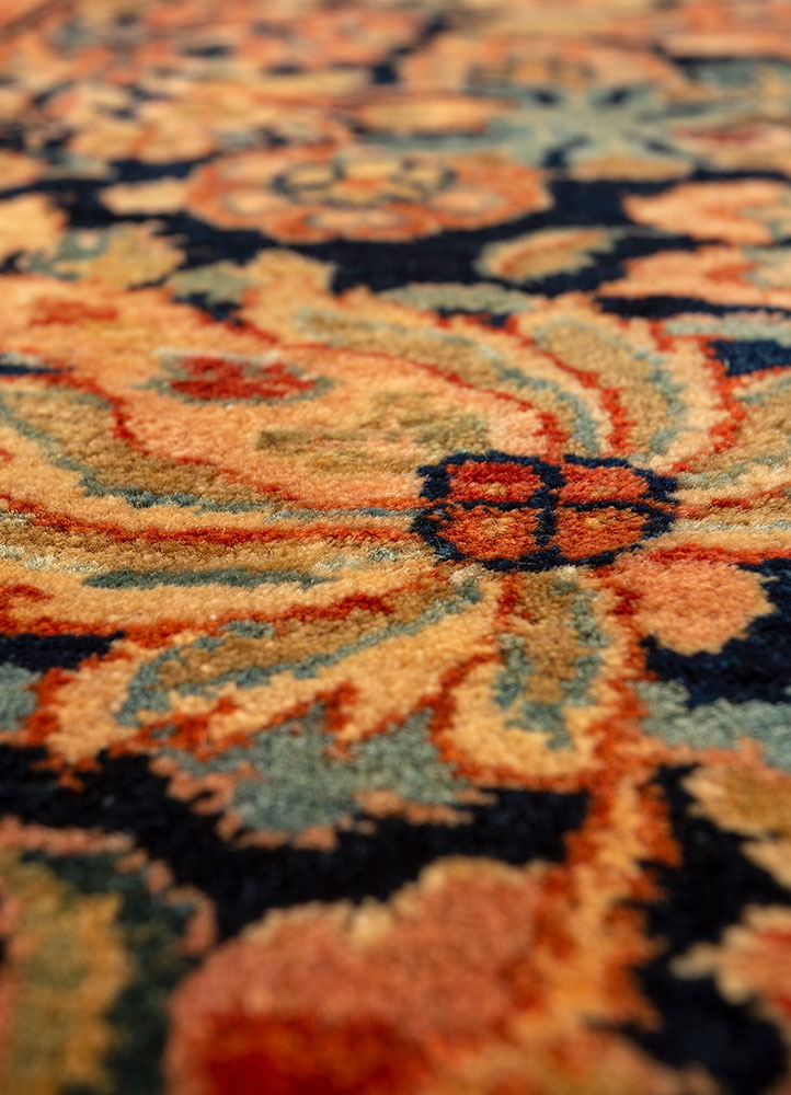 aalam red and orange wool hand knotted Rug - CloseUp