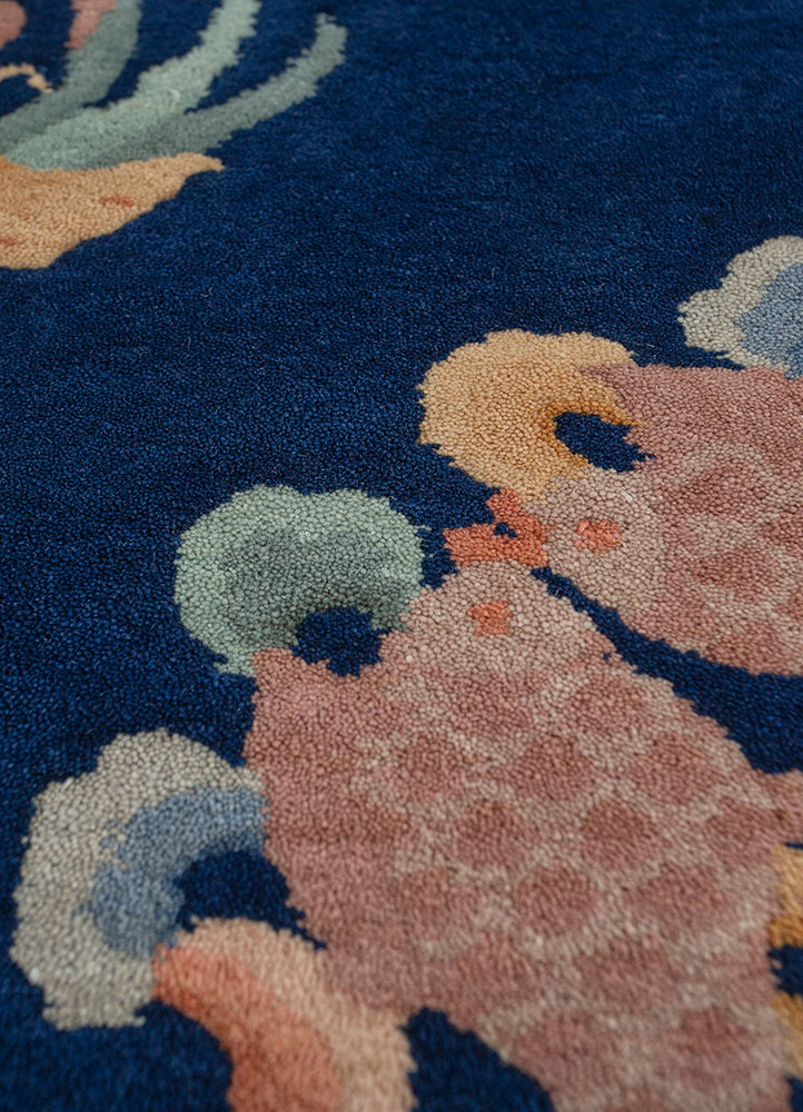 pechino blue wool hand knotted Rug - CloseUp