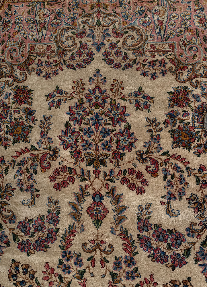 aalam ivory wool hand knotted Rug - CloseUp