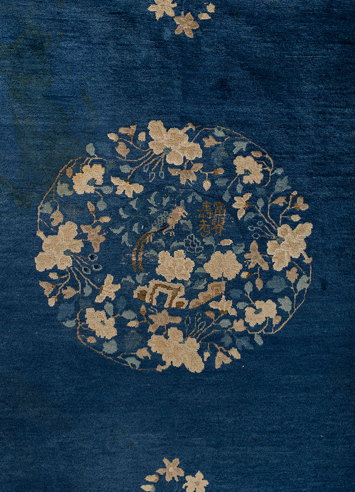 pechino blue wool hand knotted Rug - CloseUp