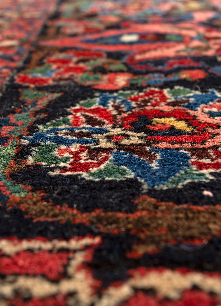 aalam red and orange wool hand knotted Rug - CloseUp